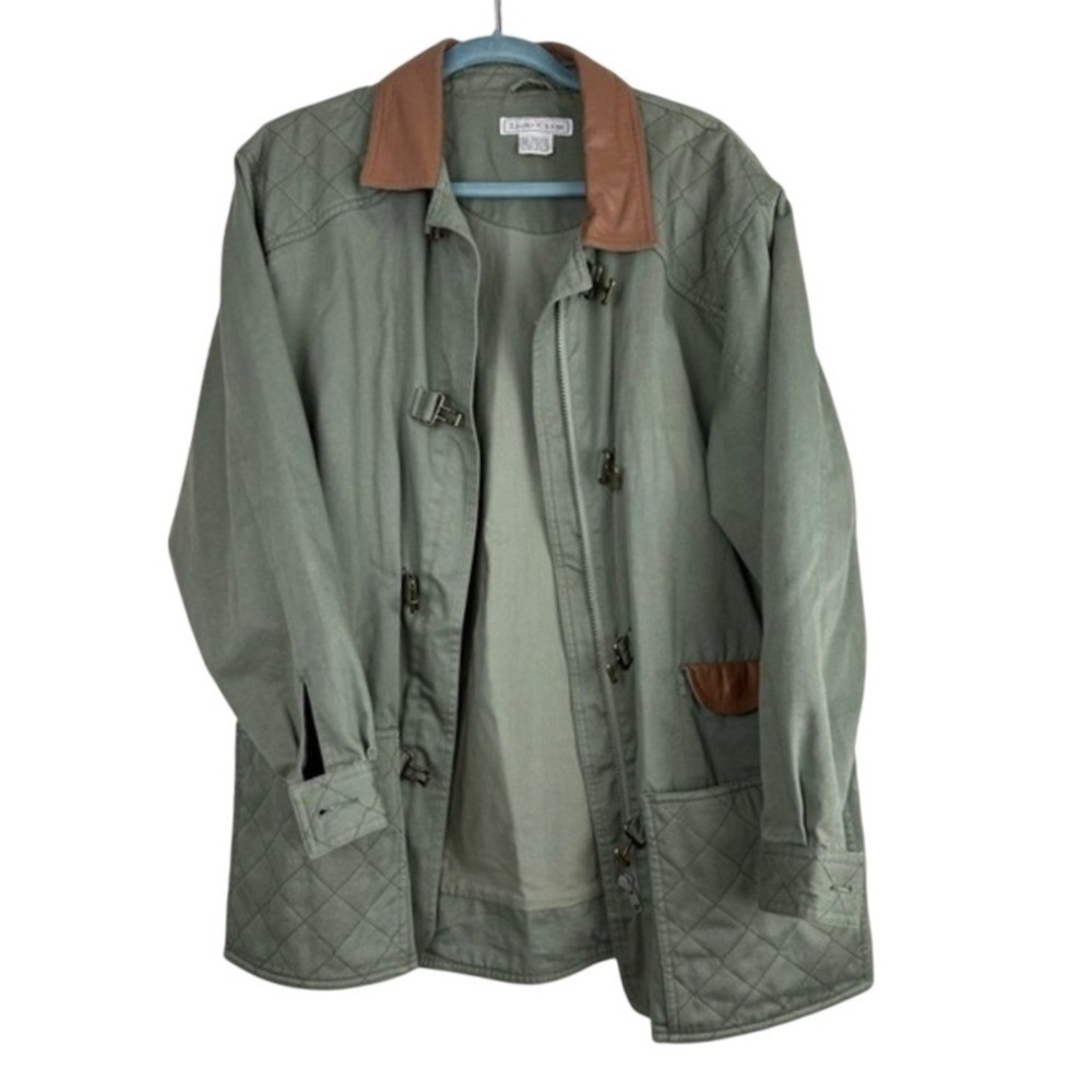 Izod Club Womens Size Medium Green 100% Cotton Barn Jacket Corduroy Trim Utility